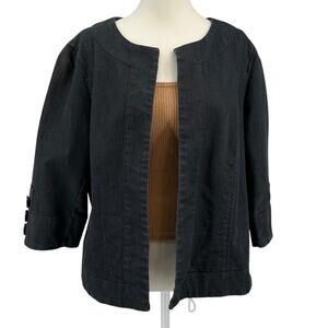 Fashion Bug Jacket Womens Sz 14/16W Charcoal Chambray Open Front Career Academia